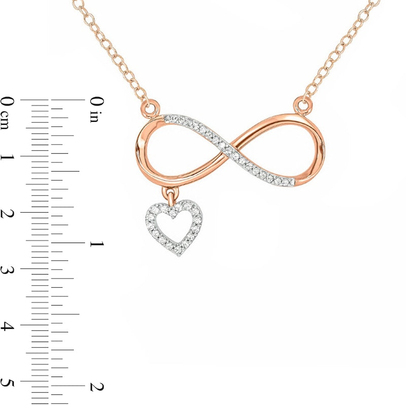 0.1 CT. T.W. Natural Diamond Sideways Infinity with Heart Dangle Necklace in 10K Rose Gold