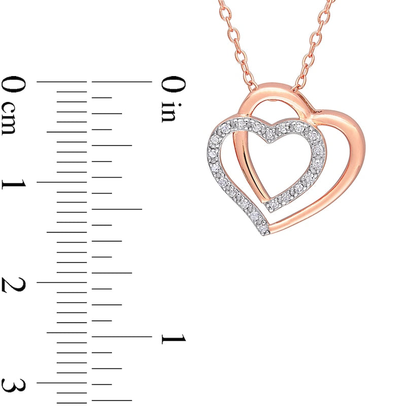 0.1 CT. T.W. Natural Diamond Double Heart Pendant in Sterling Silver with 18K Rose Gold Plate