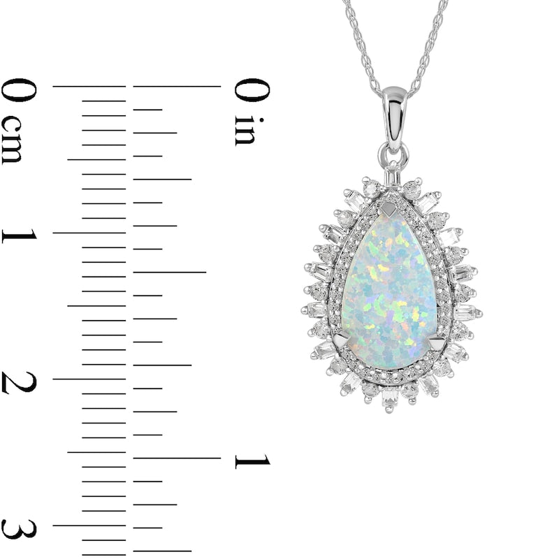 Pear-Shaped Lab-Created Opal and White Lab-Created Sapphire Double Shadow Frame Drop Pendant in Sterling Silver