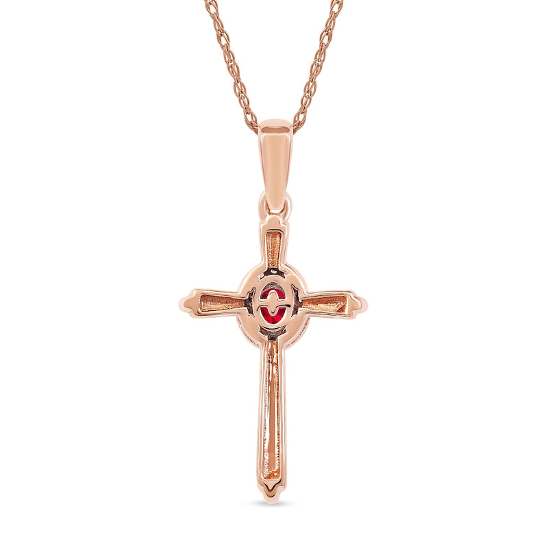 Oval Ruby and 0.05 CT. T.W. Natural Diamond Frame Layered Cross Pendant in 10K Rose Gold