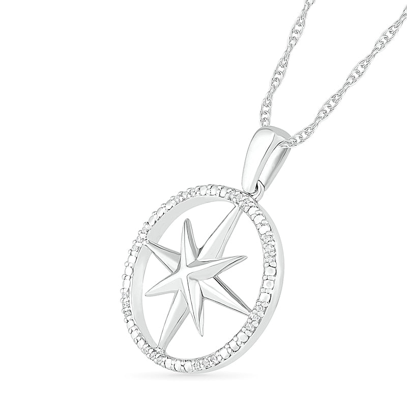 0.07 CT. T.W. Natural Diamond Compass Pendant in Sterling Silver