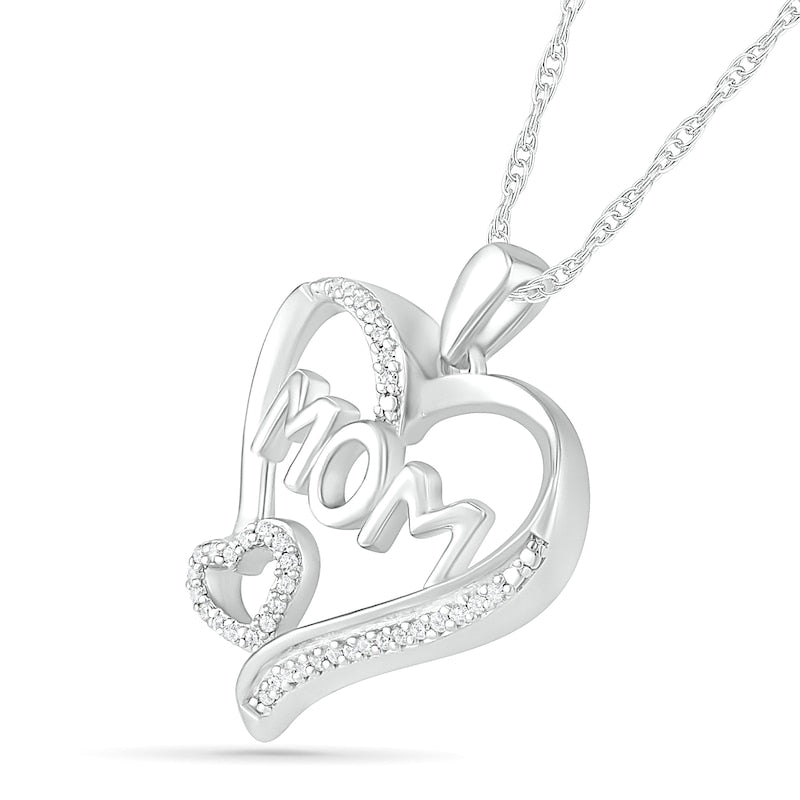 0.1 CT. T.W. Natural Diamond Double Heart "MOM" Pendant in Sterling Silver