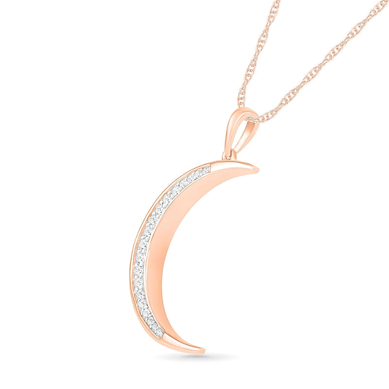 0.1 CT. T.W. Natural Diamond Crescent Moon Pendant in 10K Rose Gold