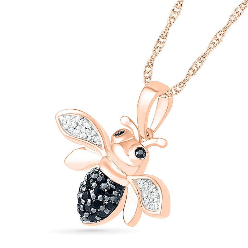 0.13 CT. T.W. Black Enhanced and White Natural Diamond Bee Pendant in 10K Rose Gold