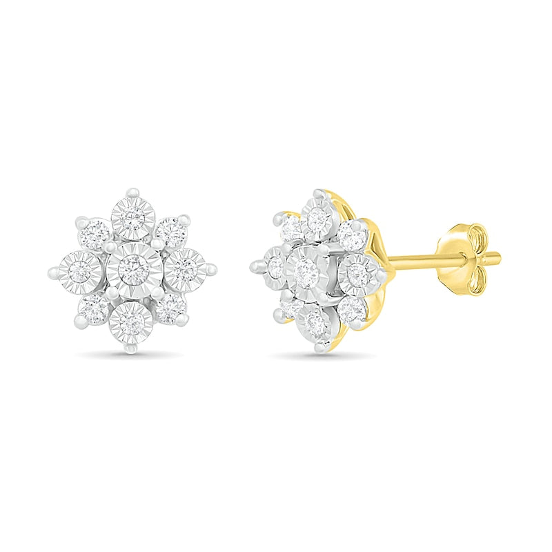 0.17 CT. T.W. Diamond Sunburst Stud Earrings in 10K Gold