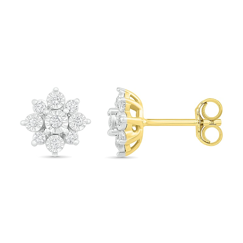 0.17 CT. T.W. Diamond Sunburst Stud Earrings in 10K Gold