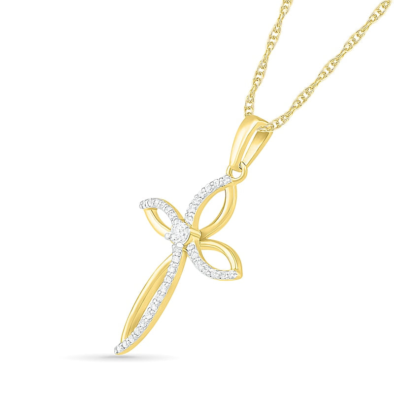 0.17 CT. T.W. Natural Diamond Loop Cross Pendant in 10K Yellow Gold