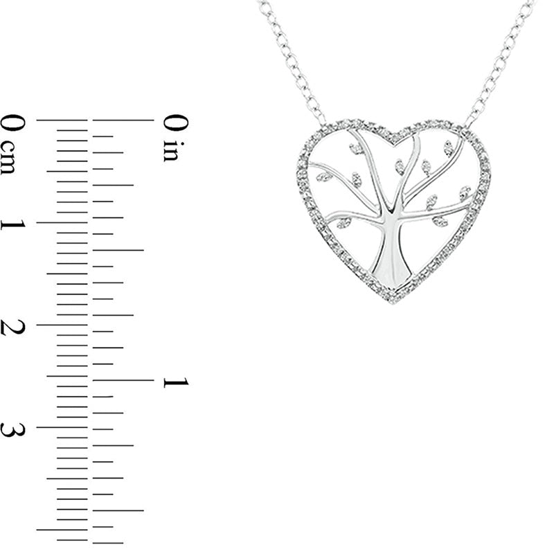 0.1 CT. T.W. Natural Diamond Heart Outline Tree of Life Necklace in Sterling Silver