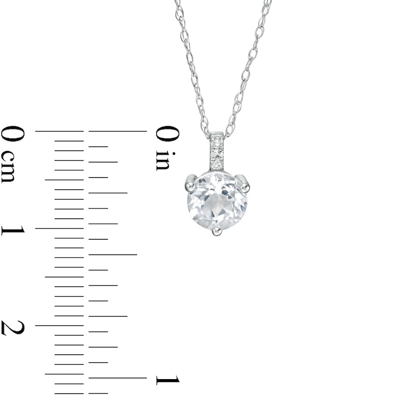 6.0mm White Topaz and Natural Diamond Accent Drop Pendant in 10K White Gold