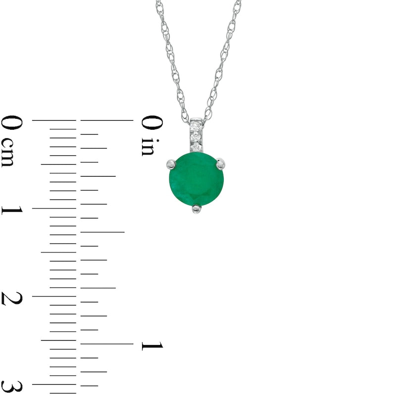 6.0mm Emerald and Natural Diamond Accent Drop Pendant in 10K White Gold