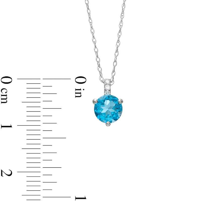 6.0mm Swiss Blue Topaz and Natural Diamond Accent Drop Pendant in 10K White Gold