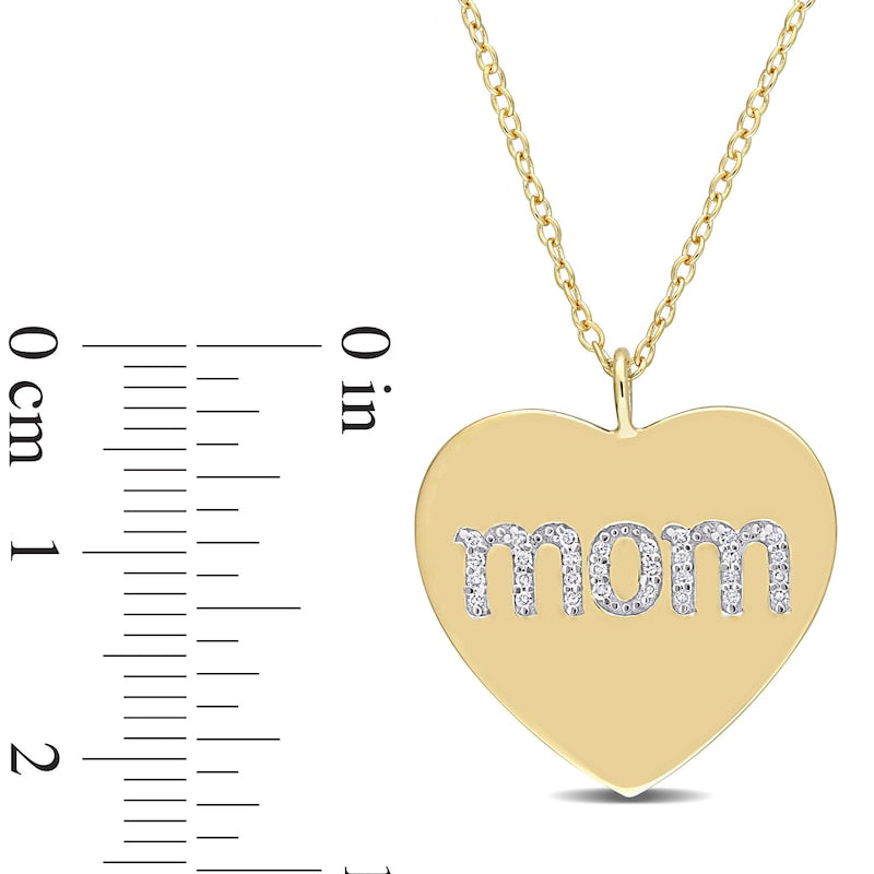 0.1 CT. T.W. Natural Diamond "mom" Heart Pendant in Sterling Silver with Yellow Rhodium Plate