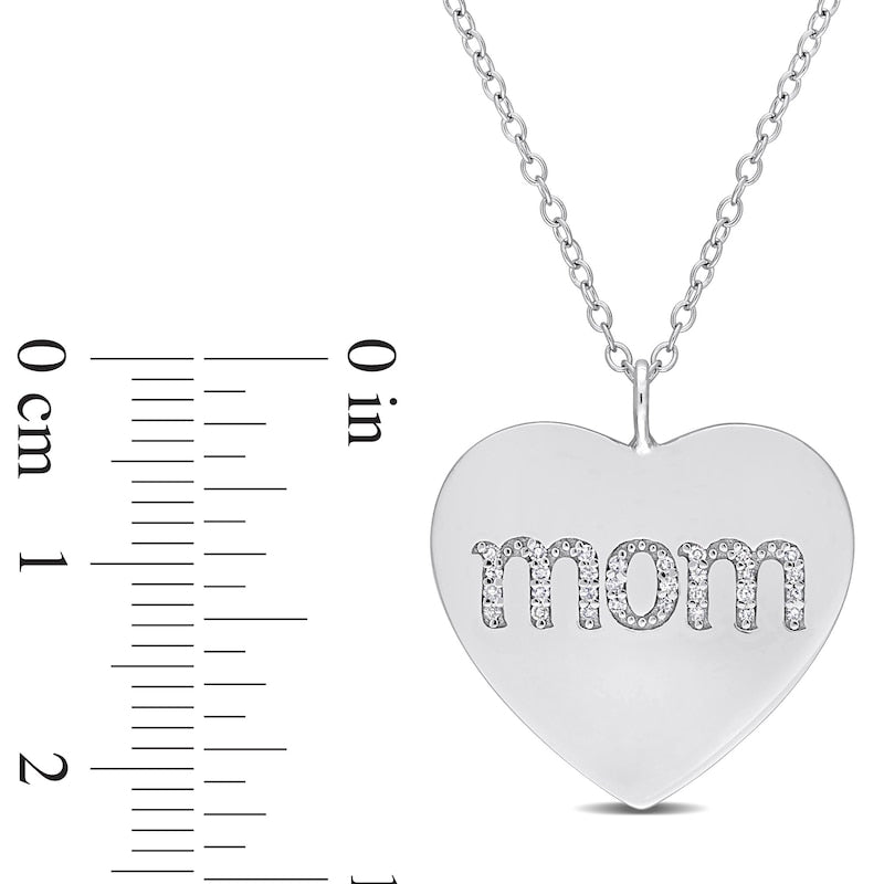 0.1 CT. T.W. Natural Diamond "mom" Heart Pendant in Sterling Silver