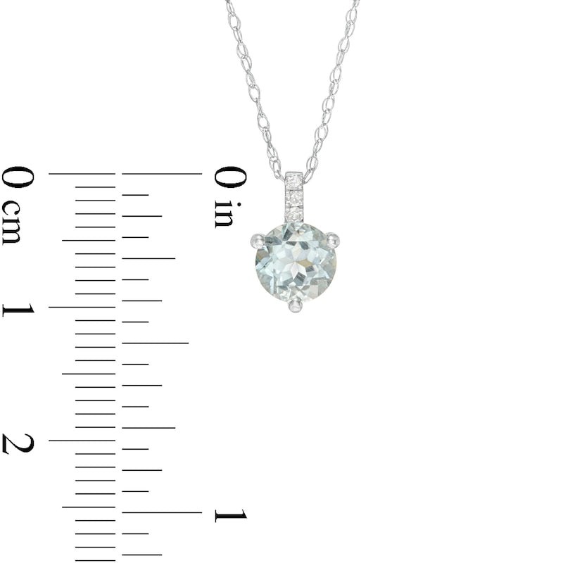 6.0mm Aquamarine and Natural Diamond Accent Drop Pendant in 10K White Gold