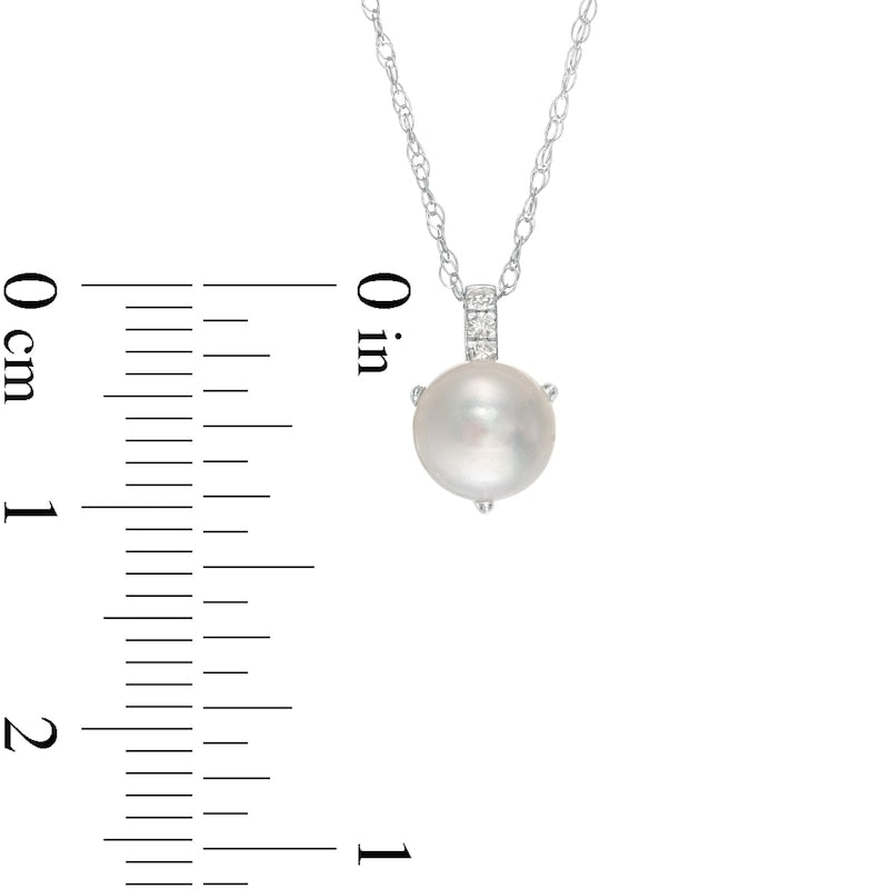 6.0-6.5mm Button Cultured Freshwater Pearl and Natural Diamond Accent Drop Pendant in 10K White Gold