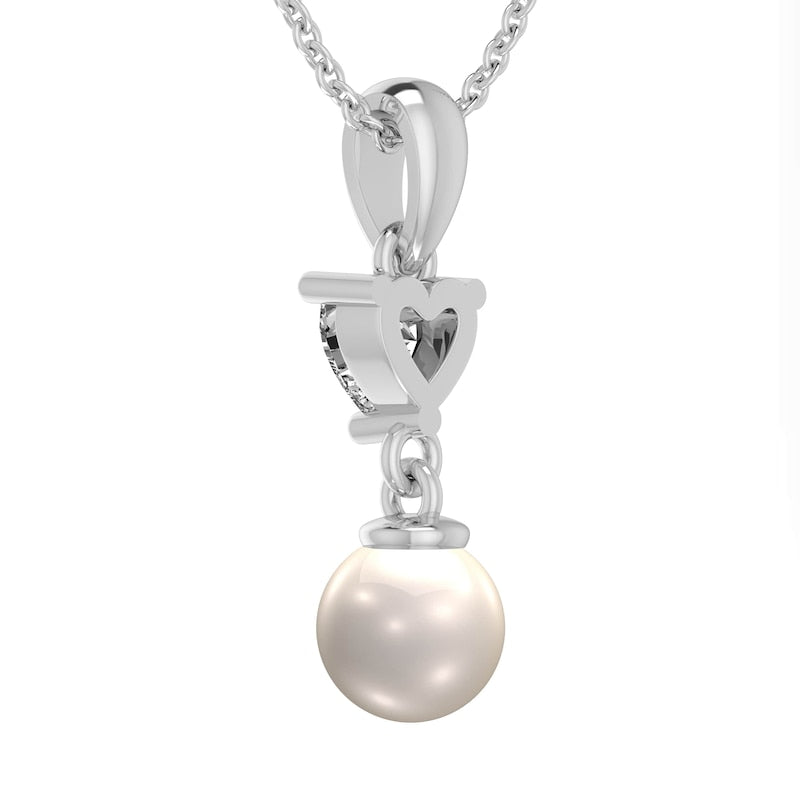 7.0mm Cultured Freshwater Pearl and Heart-Shaped Lab-Created White Sapphire Double Drop Pendant in Sterling Silver