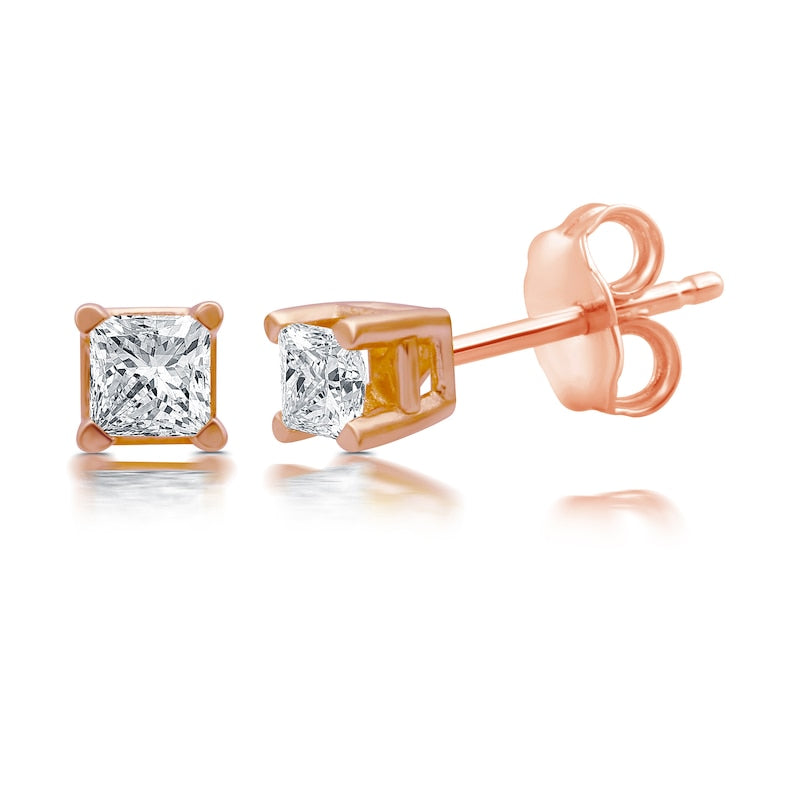 0.2 CT. T.W. Princess-Cut Diamond Solitaire Stud Earrings in 14K Rose Gold (J/I3)