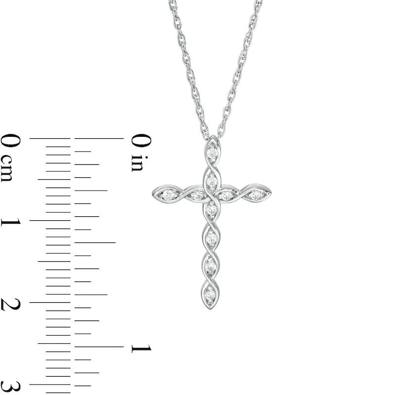 0.1 CT. T.W. Natural Diamond Twist Cross Pendant in 10K White Gold