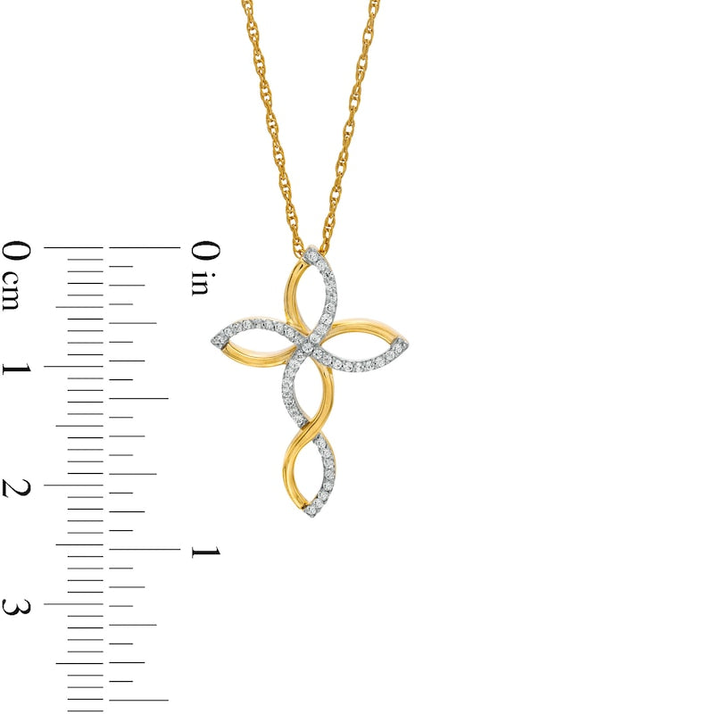 0.17 CT. T.W. Natural Diamond Twist Cross Pendant in 10K Yellow Gold