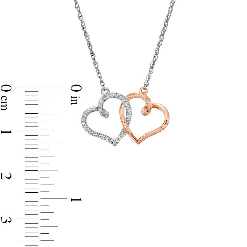 0.1 CT. T.W. Natural Diamond Interlocking Heart Necklace in Sterling Silver and 10K Rose Gold