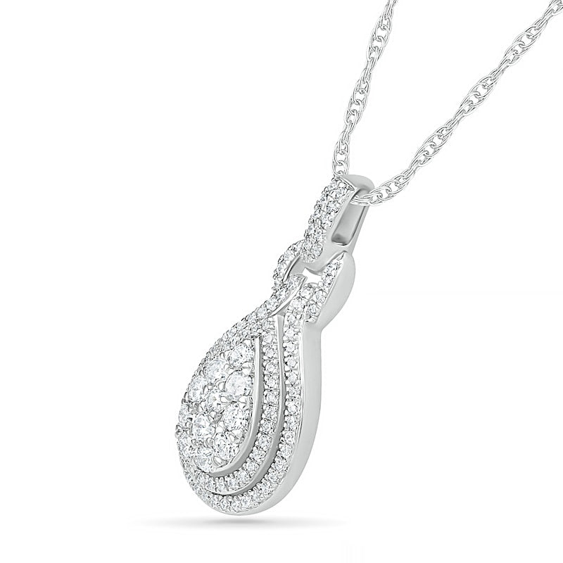 0.75 CT. T.W. Composite Pear Natural Diamond Double Teardrop Frame Doorknocker Pendant in 10K White Gold