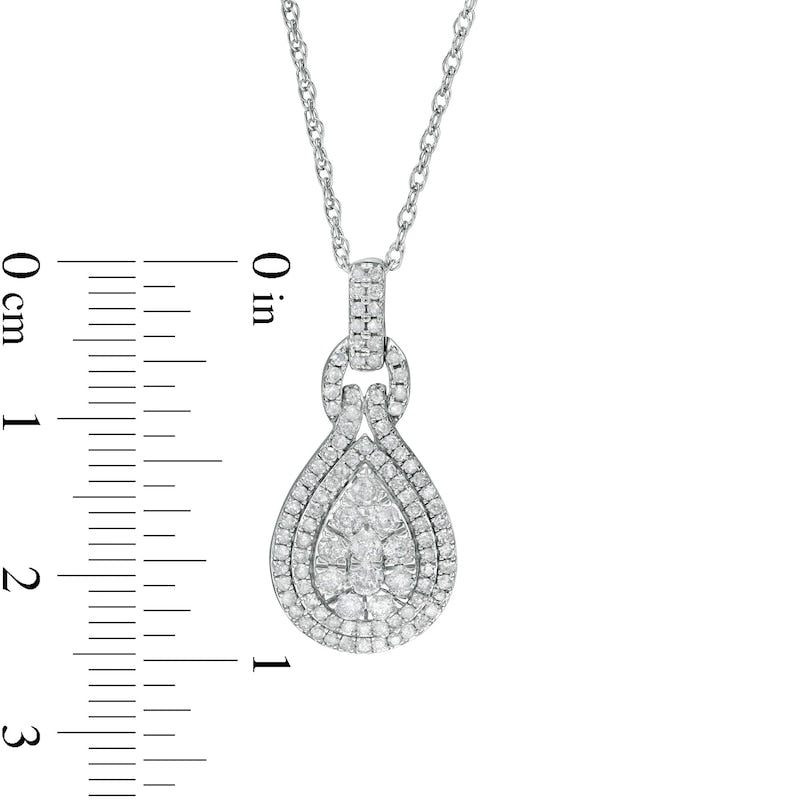 0.75 CT. T.W. Composite Pear Natural Diamond Double Teardrop Frame Doorknocker Pendant in 10K White Gold