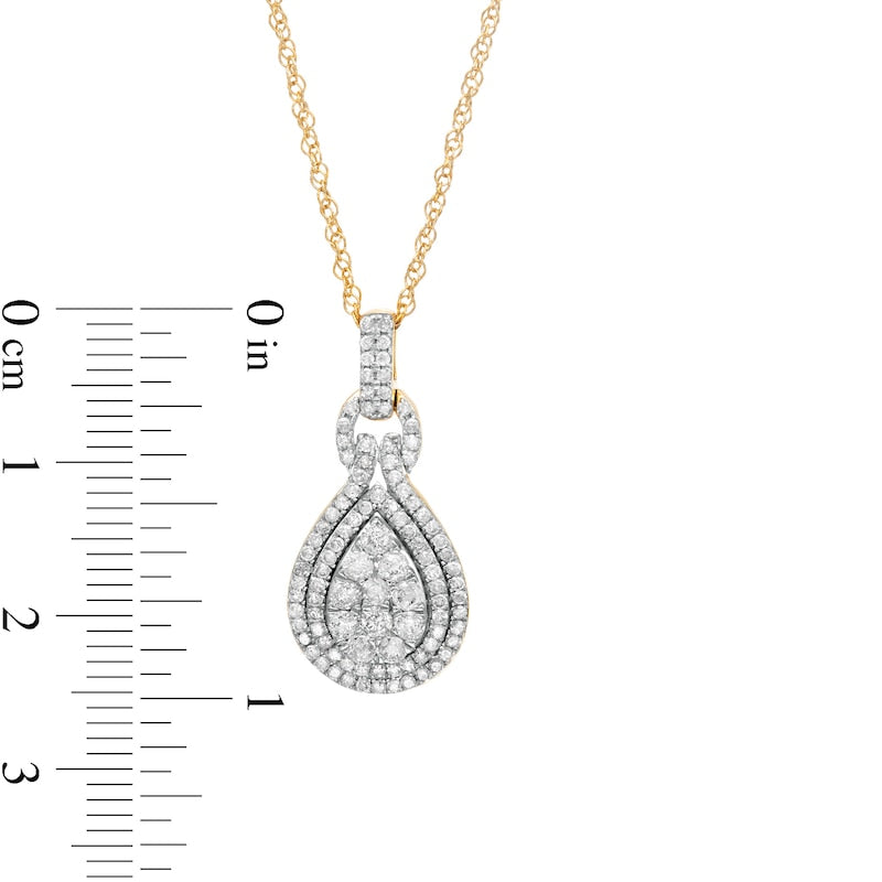 0.75 CT. T.W. Composite Pear Natural Diamond Teardrop Frame Doorknocker Pendant in 10K Yellow Gold