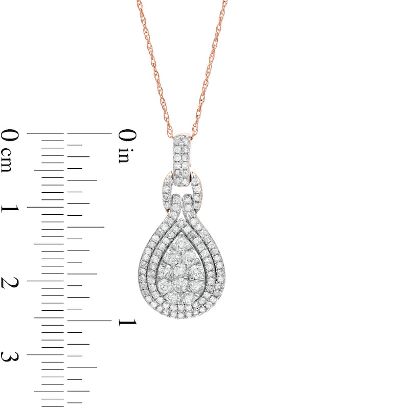 0.75 CT. T.W. Composite Pear Natural Diamond Teardrop Frame Doorknocker Pendant in 10K Rose Gold