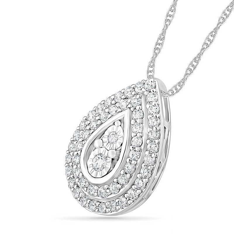 0.63 CT. T.W. Natural Diamond Double Row Teardrop Frame Pendant in 10K White Gold