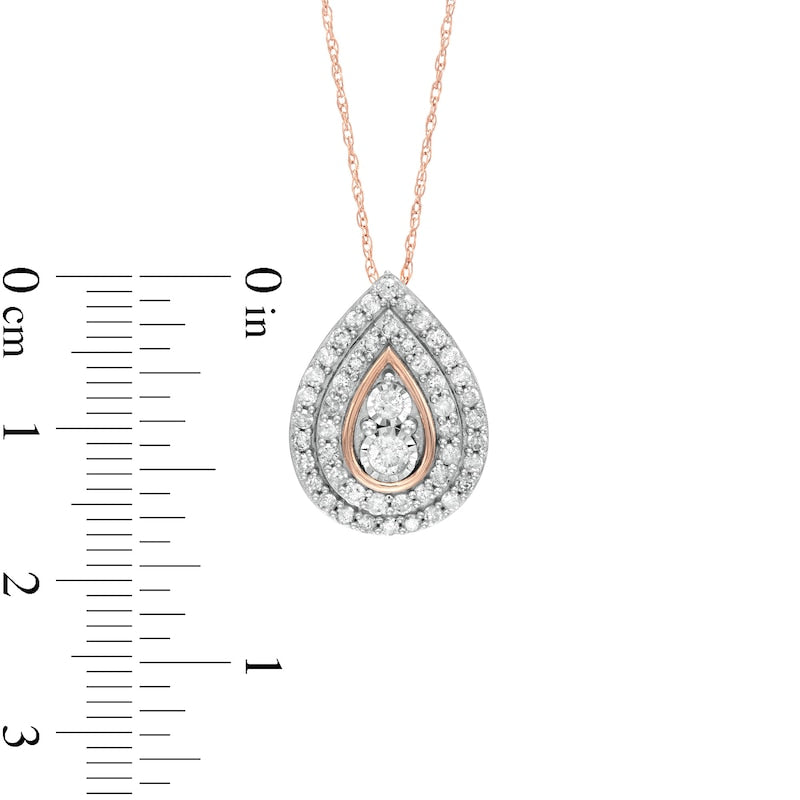 0.63 CT. T.W. Natural Diamond Double Row Teardrop Pendant in 10K Rose Gold