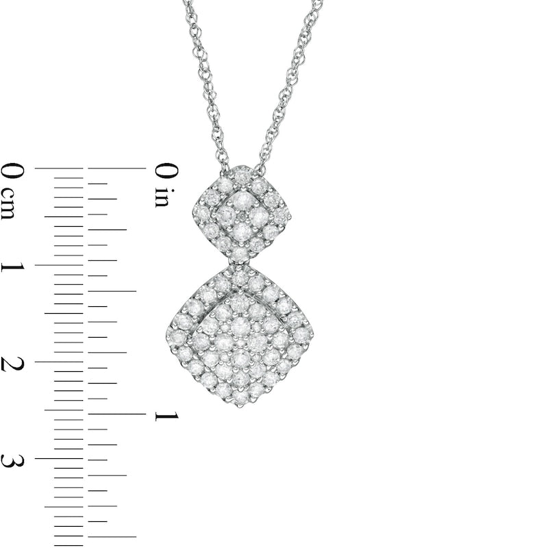 1.25 CT. T.W. Composite Cushion Natural Diamond Double Drop Pendant in 10K White Gold