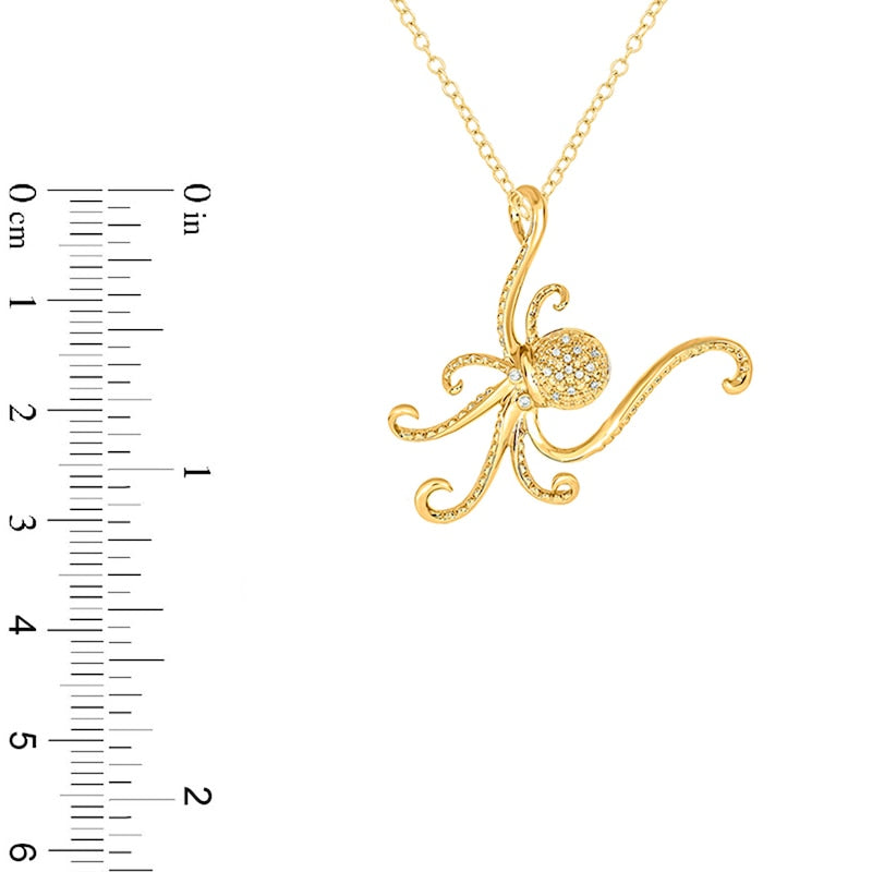 0.05 CT. T.W. Natural Diamond Octopus Pendant in Sterling Silver with 14K Gold Plate