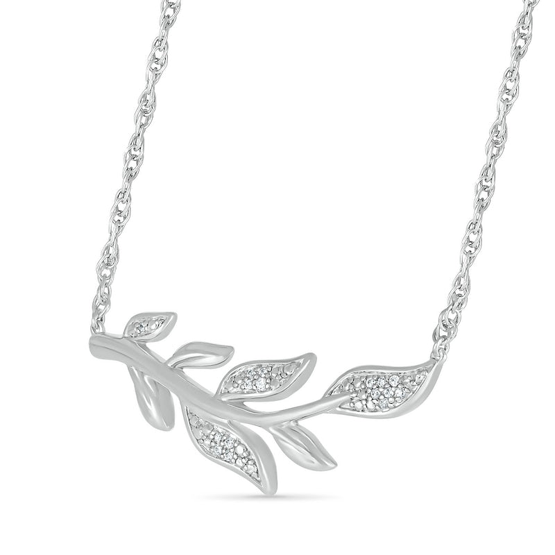 0.05 CT. T.W. Natural Diamond Seven Leaf Branch Necklace in Sterling Silver