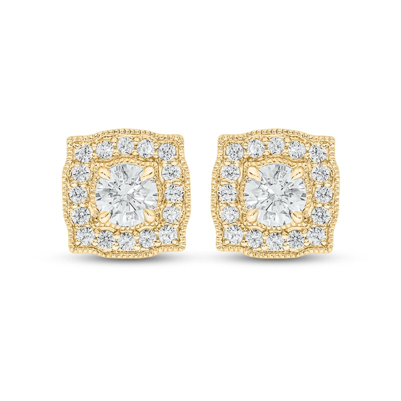 1 CT. T.W. Diamond Cushion Frame Stud Earrings in 10K Gold (I/I2)