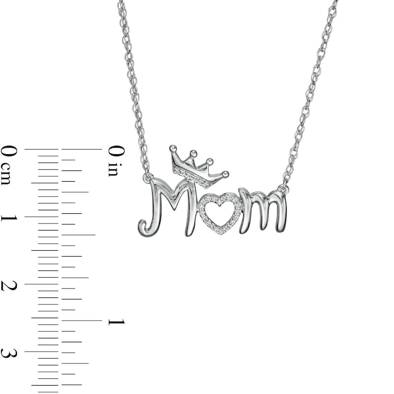 0.05 CT. T.W. Natural Diamond Crowned "Mom" with Heart Necklace in Sterling Silver