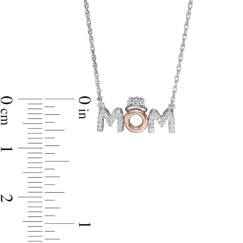 0.1 CT. T.W. Natural Diamond "MOM" with Crown in Sterling Silver with 10K Rose Gold