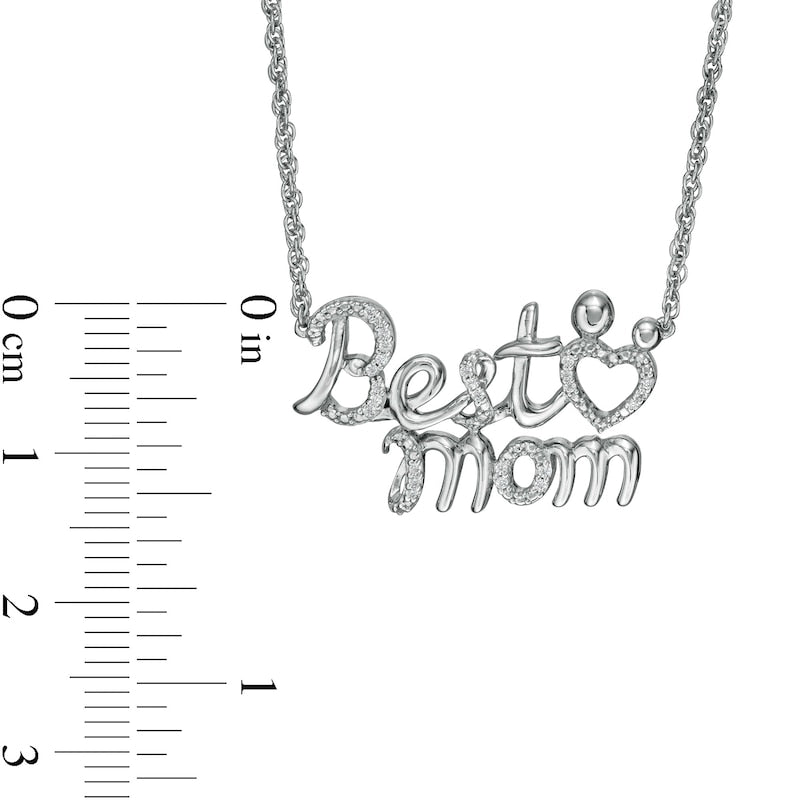 0.05 CT. T.W. Natural Diamond "Best Mom" Necklace in Sterling Silver