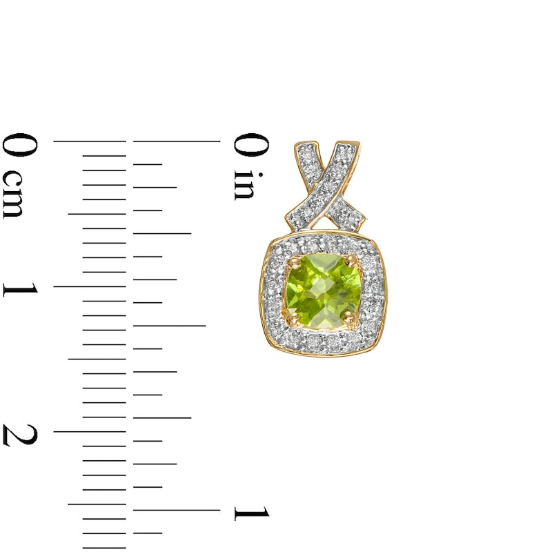 5.0mm Cushion-Cut Peridot and 0.25 CT. T.W. Diamond Frame "X" Drop Earrings in 14K Gold