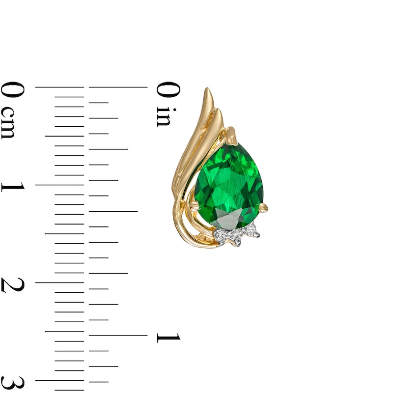 Pear-Shaped Lab-Created Emerald and 0.05 CT. T.W. Diamond Flame Stud Earrings in 10K Gold