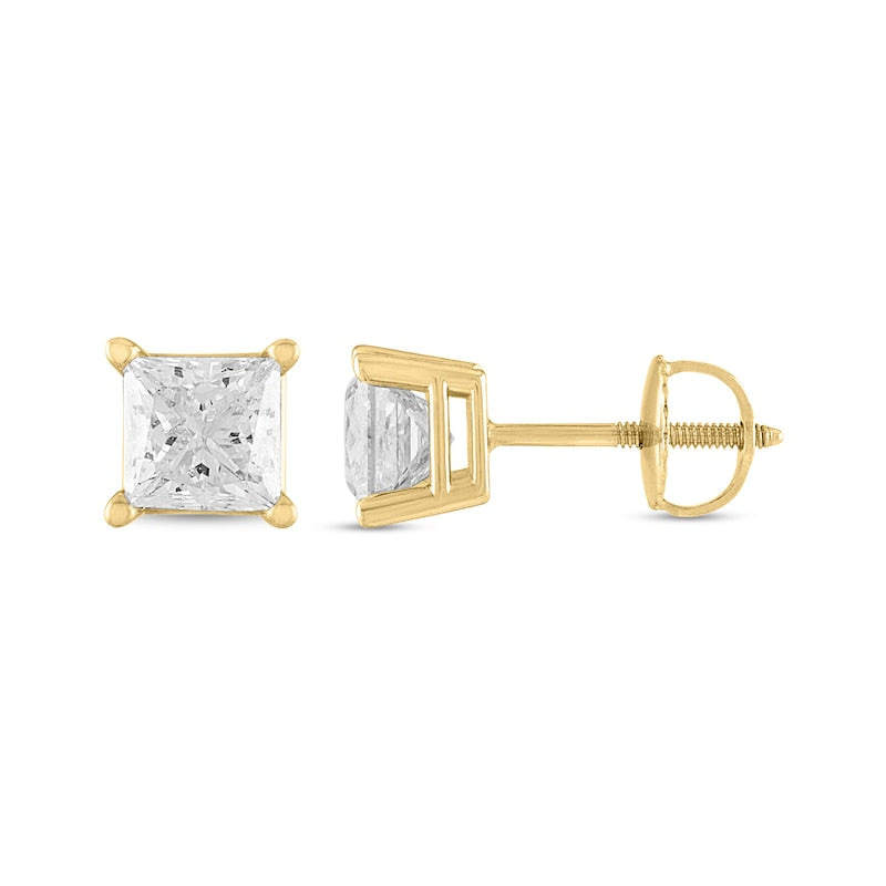 1 CT. T.W. Certified Princess-Cut Diamond Stud Earrings in 14K Gold (I/I1)