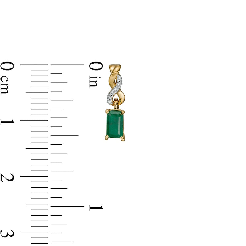 Emerald-Cut Emerald and Diamond Accent Twist Drop Earrings in 14K Gold