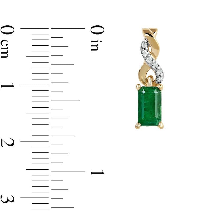 Emerald-Cut Emerald and Diamond Accent Twist Drop Earrings in 14K Gold