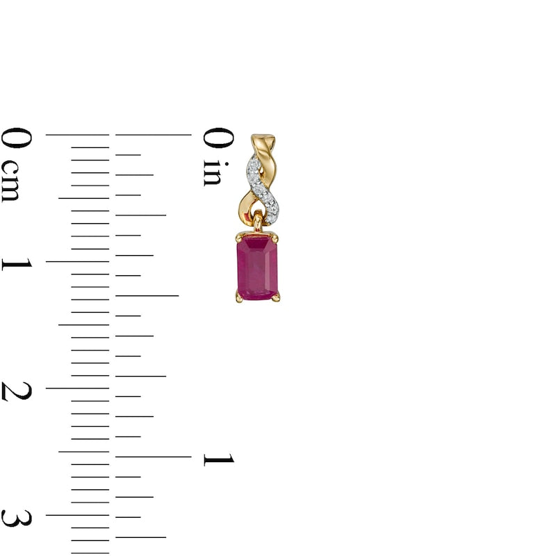 Emerald-Cut Ruby and Diamond Accent Twist Drop Earrings in 14K Gold