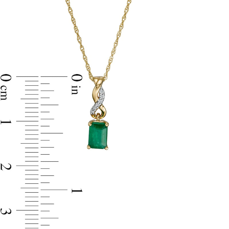 Emerald-Cut Emerald and Natural Diamond Accent Twist Drop Pendant in 14K Gold