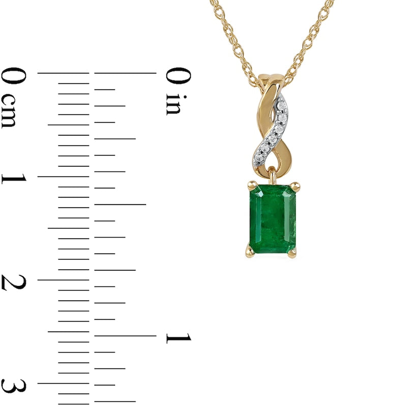 Emerald-Cut Emerald and Natural Diamond Accent Twist Drop Pendant in 14K Gold