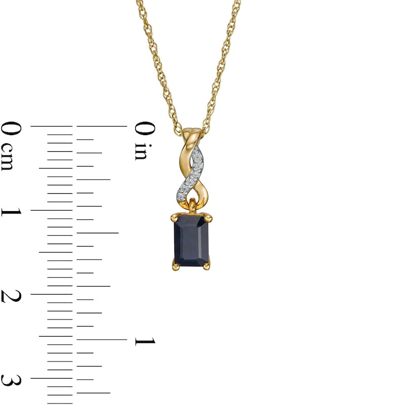 Emerald-Cut Blue Sapphire and Natural Diamond Accent Twist Drop Pendant in 14K Gold