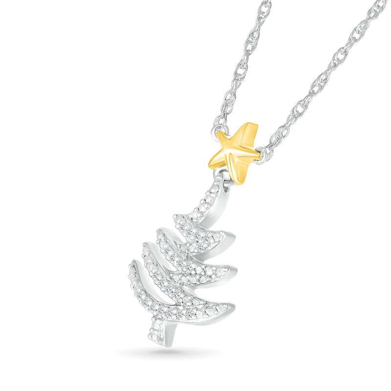 0.05 CT. T.W. Natural Diamond Christmas Tree with Star Topper Necklace in Sterling Silver and 14K Gold Plate