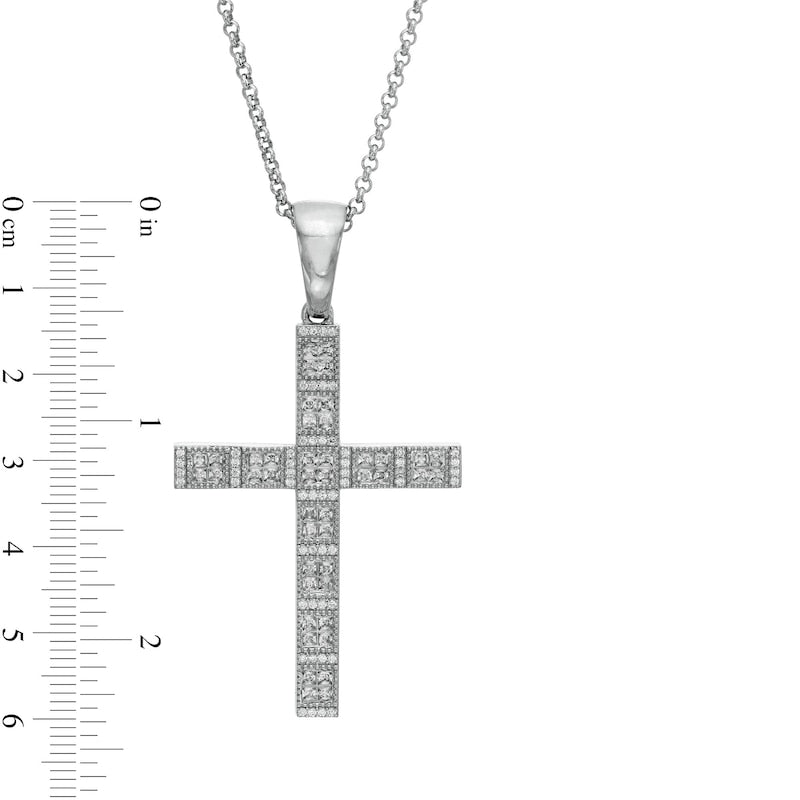 Men's 1.63 CT. T.W. Natural Diamond Cross Pendant in 10K White Gold - 22"