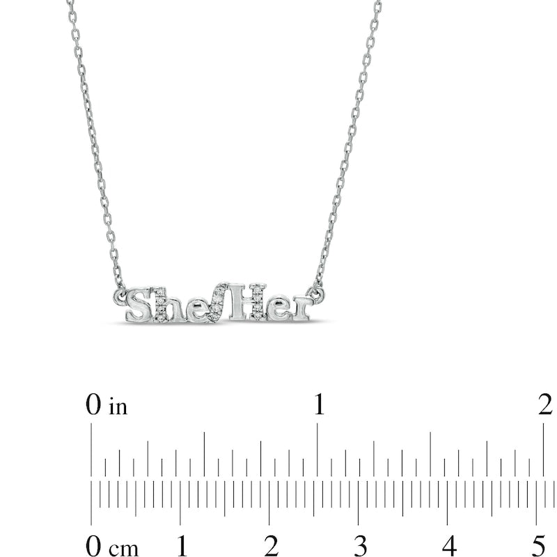 0.05 CT. T.W. Natural Diamond "She/Her" Necklace in Sterling Silver