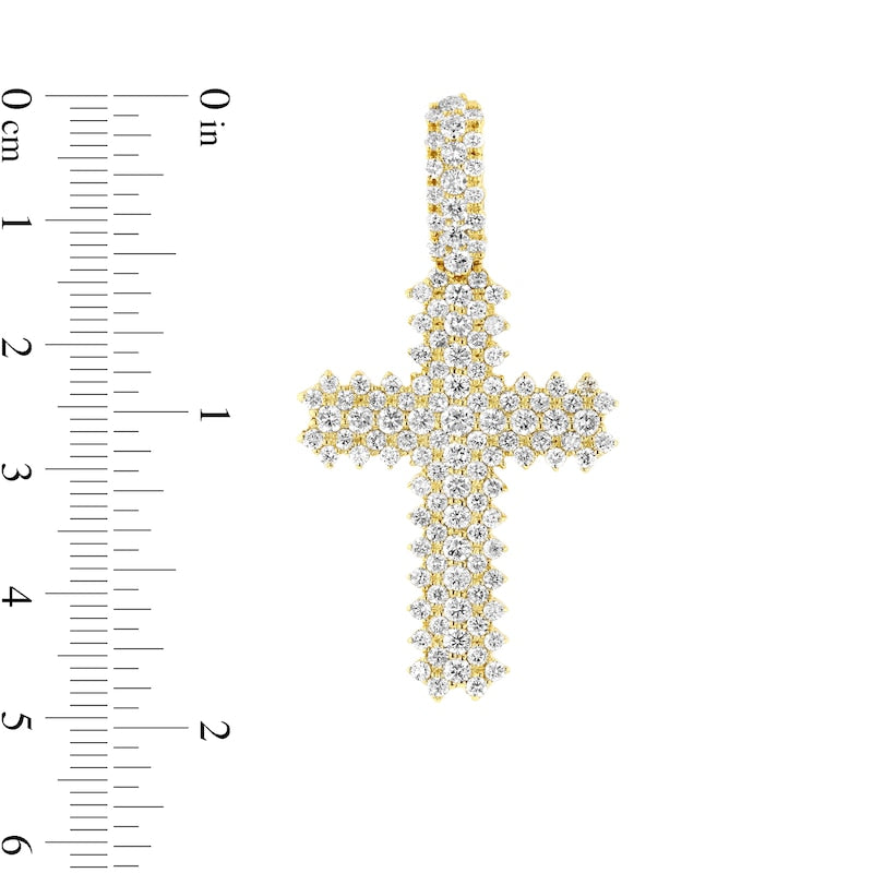 Men's 12-0.1 CT. T.W. Natural Diamond Triple Row Cross Pendant in 14K Gold – 24"